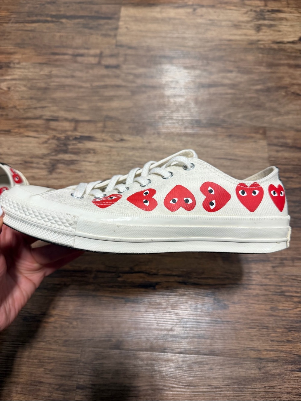 Converse Kids White Canvas Sneakers with Red Heart Graphics